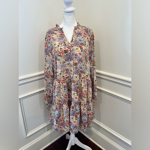 entro Dresses & Skirts - Entro Dress Womens Med Floral Boho Fall Long Sleeve Tiered Wood Button Anthro